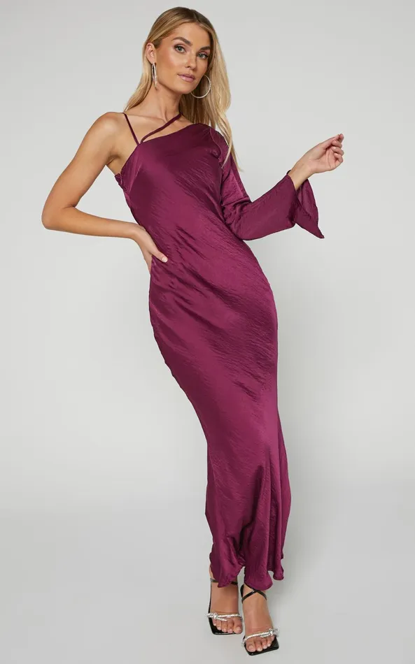 Showpo Khacy Midi Dress 8211 One Shoulder Halter Dress In Plum Women Dresses