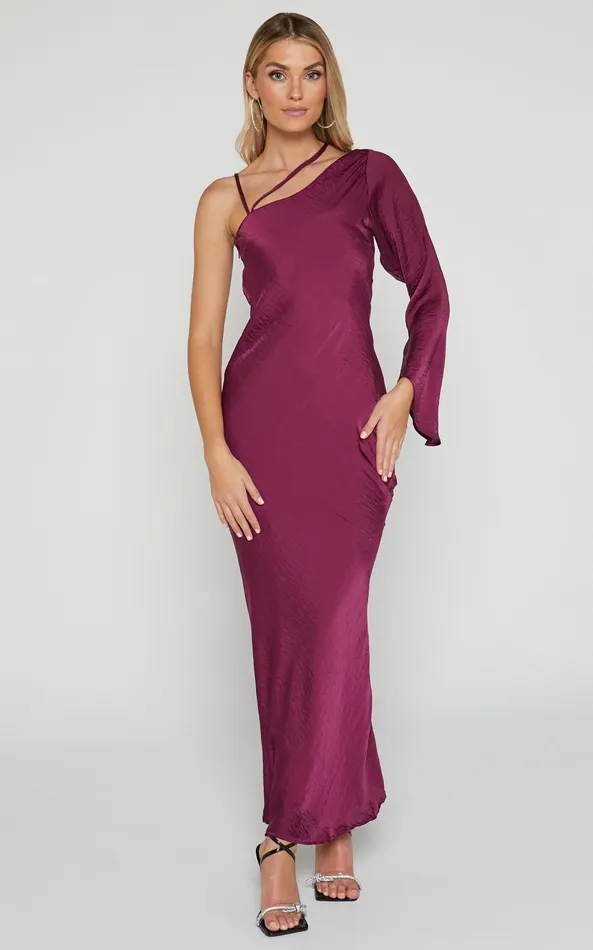 Showpo Khacy Midi Dress 8211 One Shoulder Halter Dress In Plum Women Dresses