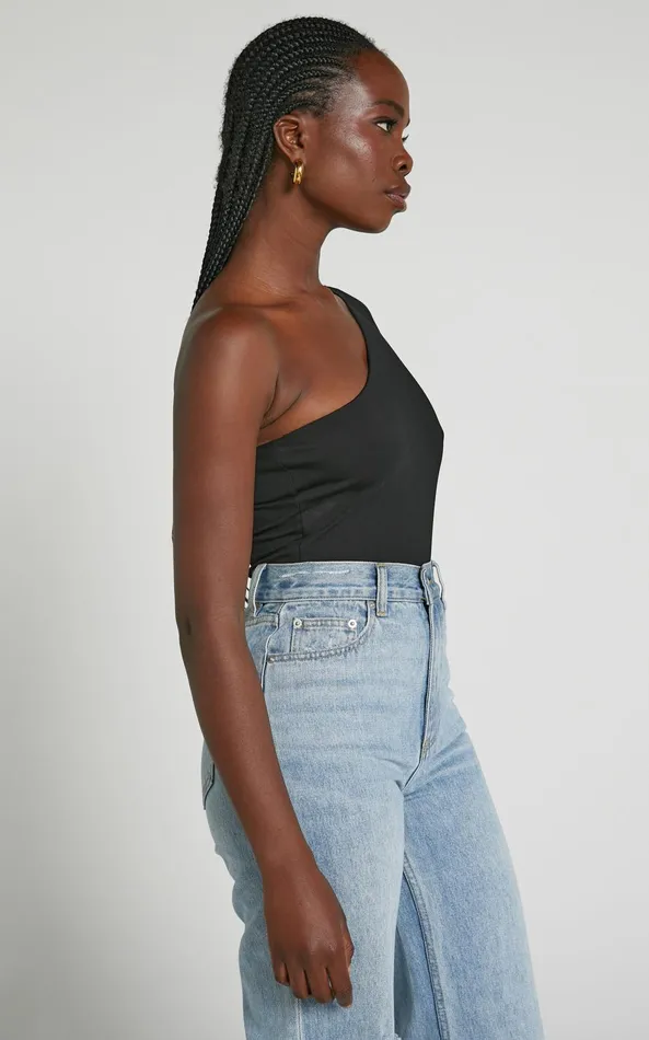 Showpo Khanley Bodysuit 8211 One Shoulder Long Sleeve Bodysuit In Black Women Basics