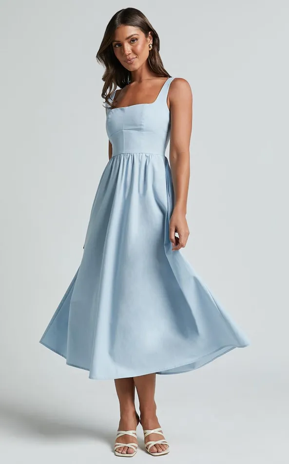 Showpo Khari Midi Dress 8211 Linen Look Square A Line Dress In Blue Women Dresses Showpo Khari Midi Dress 8211 Linen Look Square A Line Dress In Blue Women Dresses