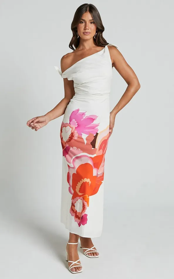 Showpo Khizza MIDI DRESS 8211 OFF THE SHOULDER SIDE SPLIT COLUMN DRESS In Pink And Red Print Women Dresses Showpo Khizza MIDI DRESS 8211 OFF THE SHOULDER SIDE SPLIT COLUMN DRESS In Pink And Red Print Women Dresses