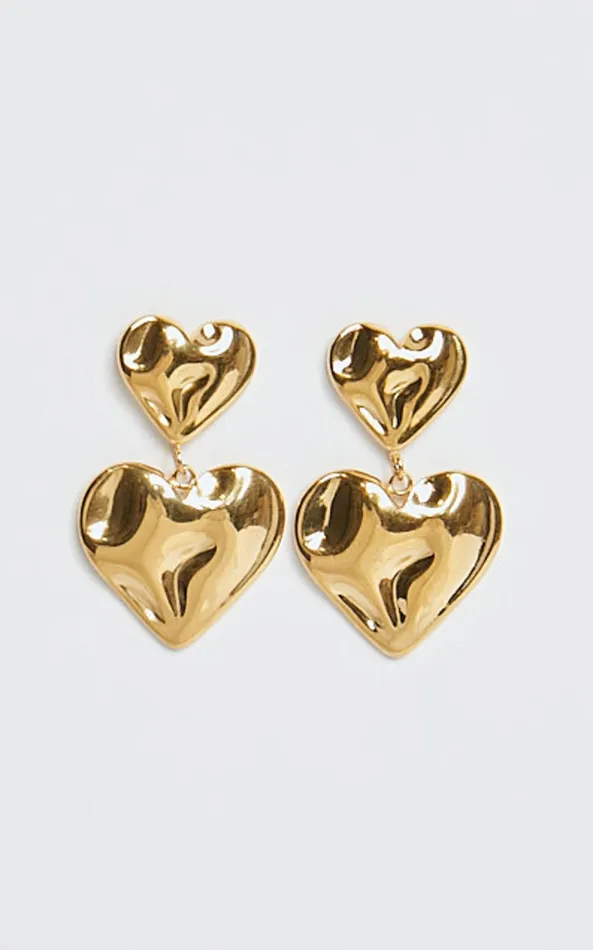Showpo Khrizza Earrings 8211 Distressed Double Heart Drop Earrings In Gold Women Earrings