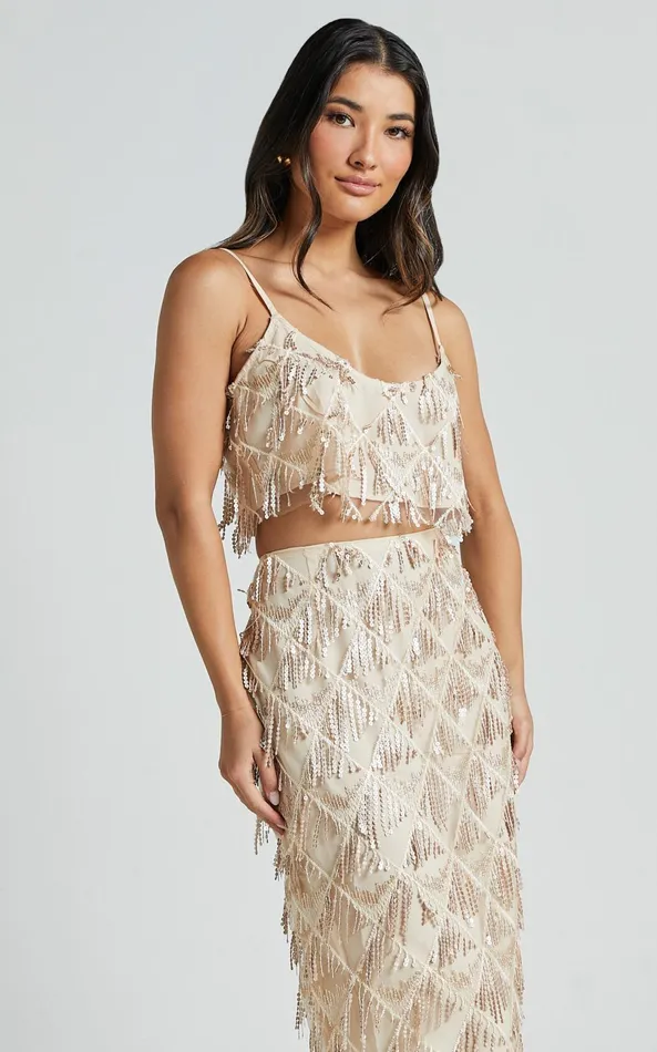 Showpo Khrizza Midi Skirt 8211 High Waisted Sequin Skirt In Gold Women Skirts