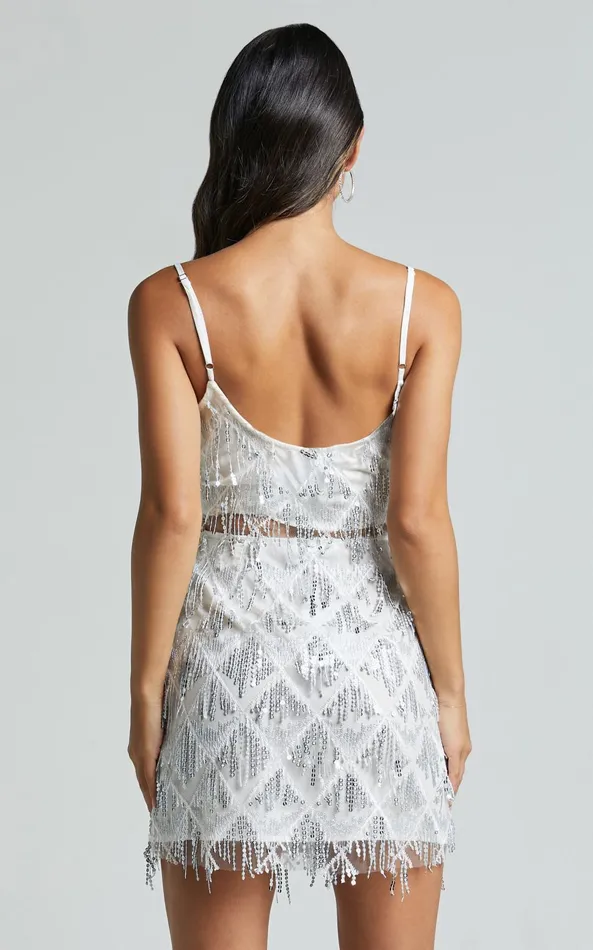 Showpo Khrizza Mini Skirt 8211 Sequin Diamond Mesh Skirt In WhiteSilver Women Skirts