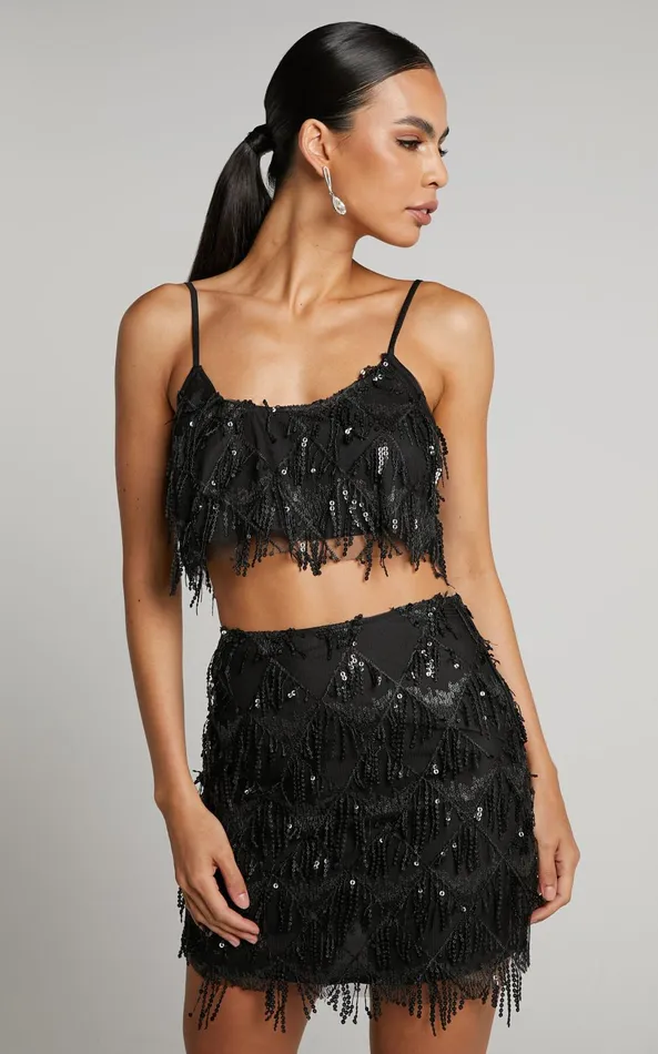 Showpo Khrizza Top 8211 Sequin Diamond Mesh Cropped Cami Top In Black Women Curve Clothes