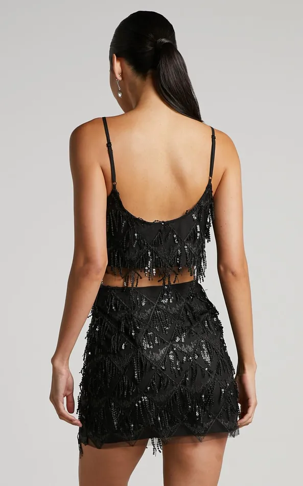 Showpo Khrizza Top 8211 Sequin Diamond Mesh Cropped Cami Top In Black Women Curve Clothes