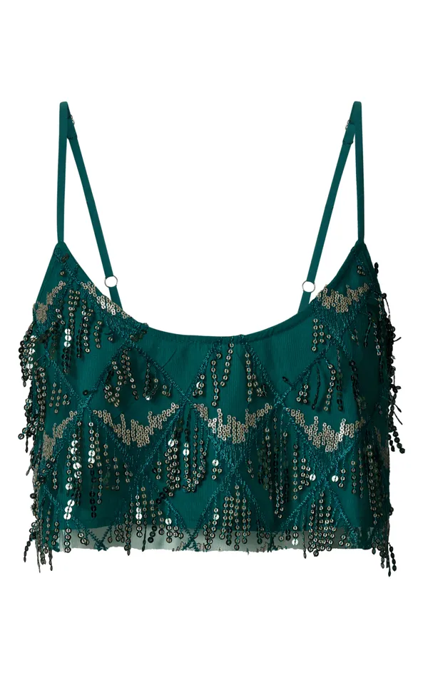 Showpo Khrizza Top 8211 Sequin Diamond Mesh Cropped Cami Top In Emerald Women Curve Clothes