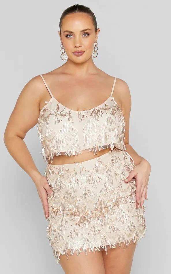 Showpo Khrizza Top 8211 Sequin Diamond Mesh Cropped Cami Top In Gold Women Curve Clothes