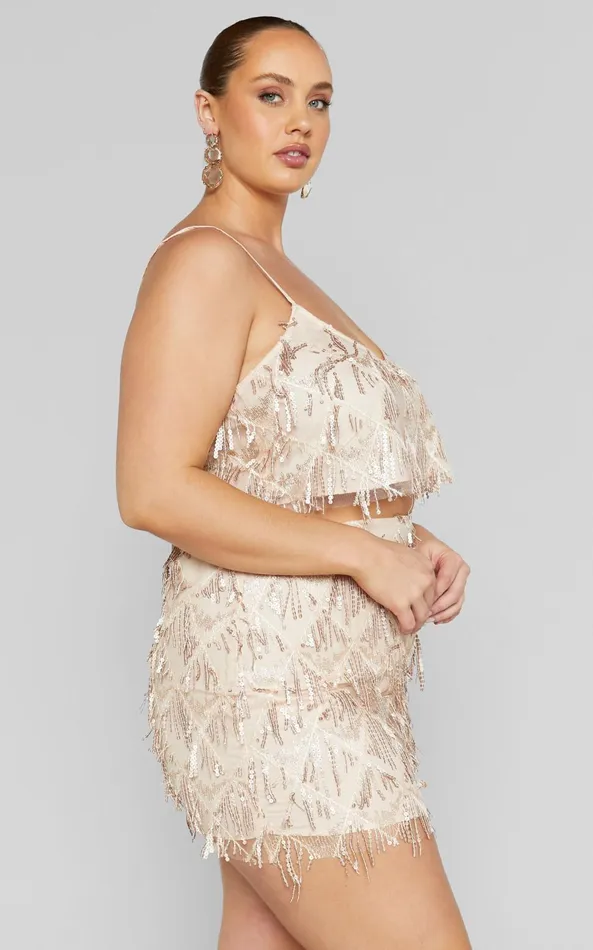 Showpo Khrizza Top 8211 Sequin Diamond Mesh Cropped Cami Top In Gold Women Curve Clothes