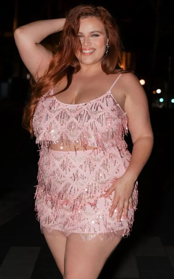 Showpo Khrizza Top 8211 Sequin Diamond Mesh Cropped Cami Top In Pink Women Curve Clothes