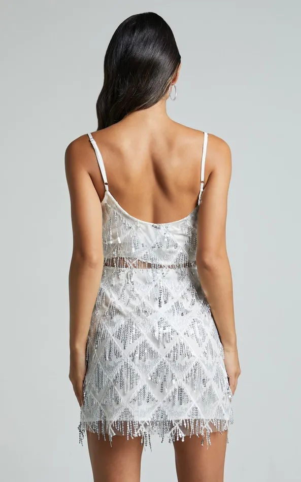 Showpo Khrizza Top 8211 Sequin Diamond Mesh Cropped Cami Top In WhiteSilver Women Curve Clothes