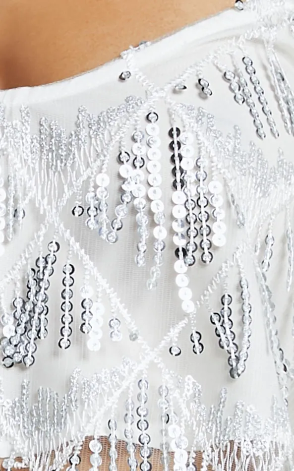 Showpo Khrizza Top 8211 Sequin Diamond Mesh Cropped Cami Top In WhiteSilver Women Curve Clothes