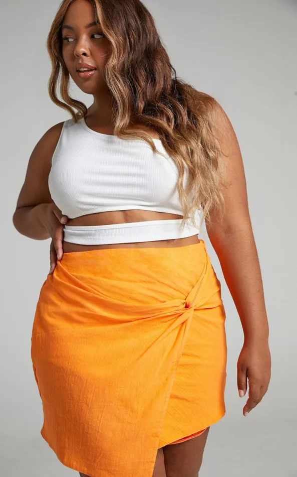 Showpo Kiandra Mini Skirt 8211 Linen Look Twist Front Skirt In Orange Women Skirts