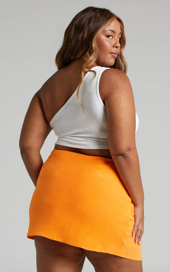 Showpo Kiandra Mini Skirt 8211 Linen Look Twist Front Skirt In Orange Women Skirts