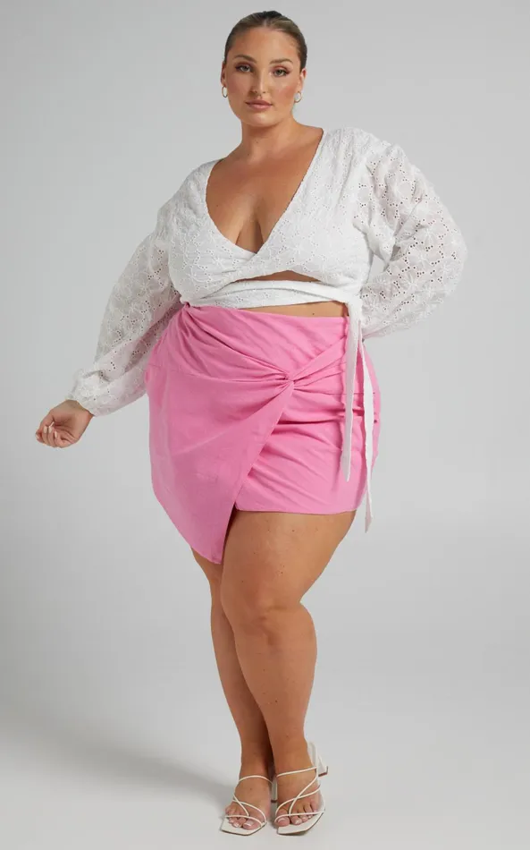 Showpo Kiandra Mini Skirt 8211 Linen Look Twist Front Skirt In Pink Linen Look Women Skirts