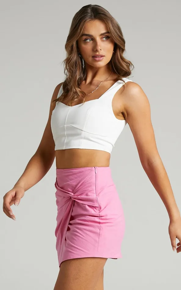 Showpo Kiandra Mini Skirt 8211 Linen Look Twist Front Skirt In Pink Linen Look Women Skirts