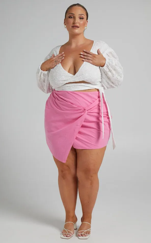 Showpo Kiandra Mini Skirt 8211 Linen Look Twist Front Skirt In Pink Linen Look Women Skirts