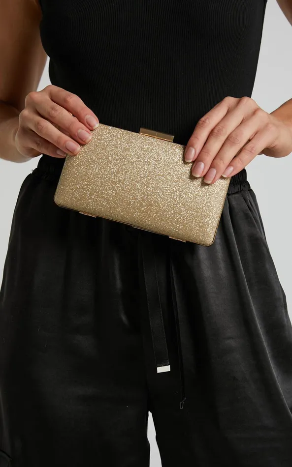 Showpo Kiara Glitter Clutch In Gold Women Bags Showpo Kiara Glitter Clutch In Gold Women Bags
