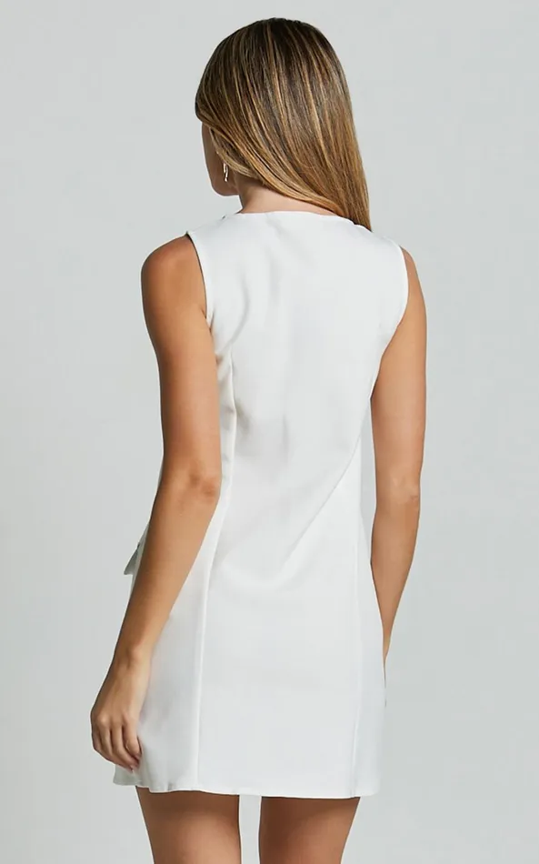Showpo Kiara Mini Dress 8211 Scoop Neck Button Down Dress In White Women Dresses
