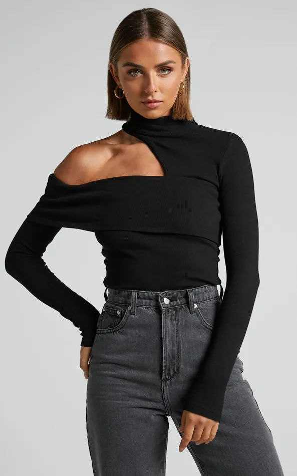 Showpo Kiefer Top 8211 Asymmetric Long Sleeve Cutout Top In Black Women Curve Clothes Showpo Kiefer Top 8211 Asymmetric Long Sleeve Cutout Top In Black Women Curve Clothes