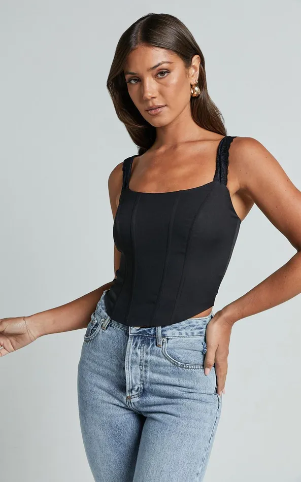 Showpo Kieran Top 8211 Lace Strap Corset Top In Black Women Tops