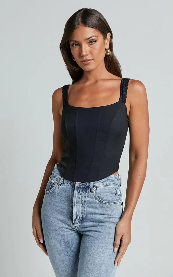 Showpo Kieran Top 8211 Lace Strap Corset Top In Black Women Tops