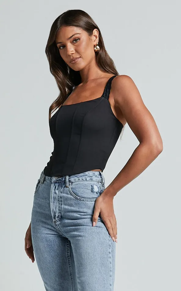Showpo Kieran Top 8211 Lace Strap Corset Top In Black Women Tops