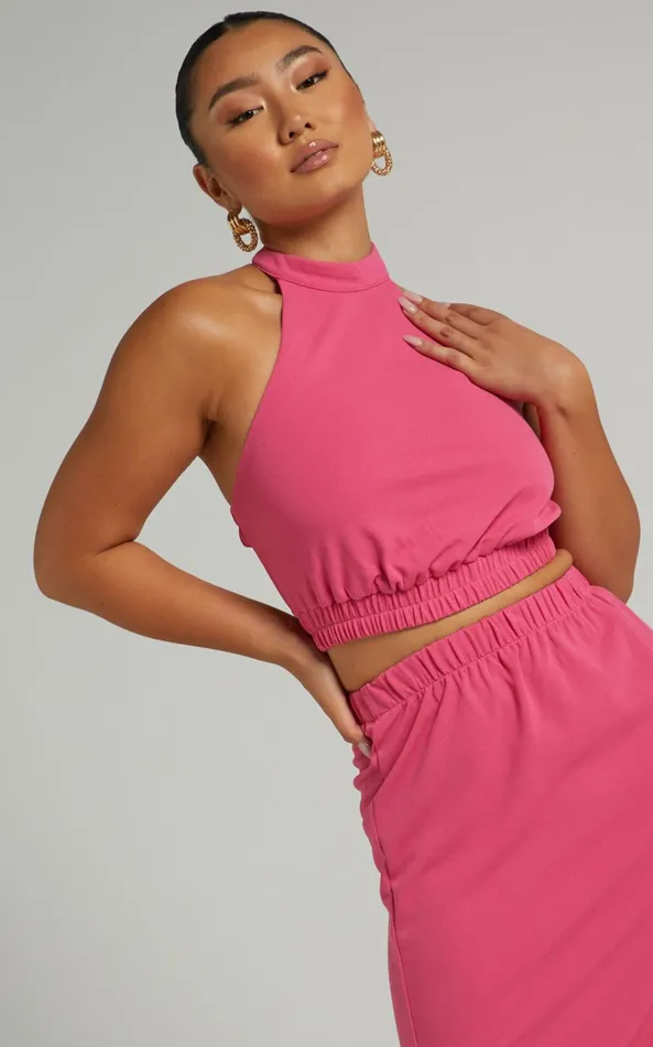Showpo Kiki Top 8211 Halter Neck With Elastic Detailing Top In Hot Pink Women Tops Showpo Kiki Top 8211 Halter Neck With Elastic Detailing Top In Hot Pink Women Tops