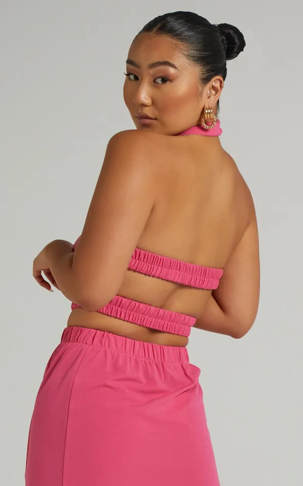 Showpo Kiki Top 8211 Halter Neck With Elastic Detailing Top In Hot Pink Women Tops