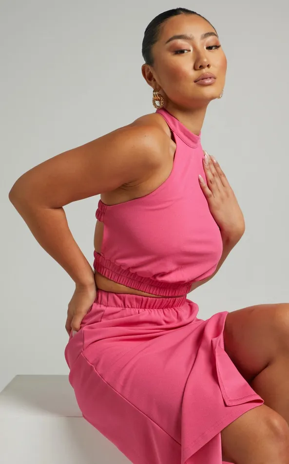 Showpo Kiki Top 8211 Halter Neck With Elastic Detailing Top In Hot Pink Women Tops