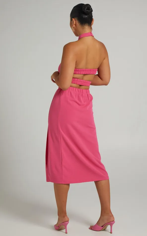 Showpo Kiki Top 8211 Halter Neck With Elastic Detailing Top In Hot Pink Women Tops