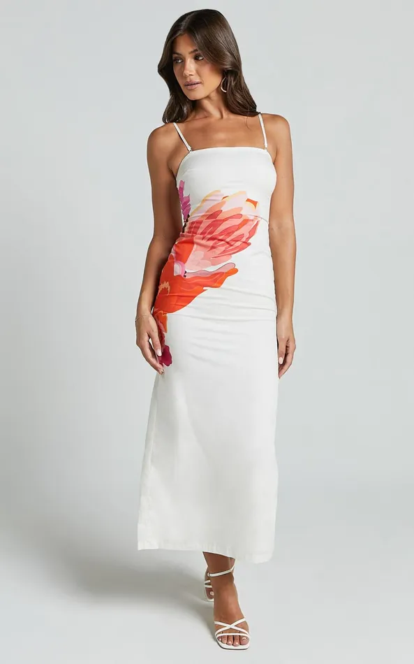 Showpo Kimber Midi Dress 8211 With Detachable Shoulder Straps Dress In Pink And Red Print Women Dresses