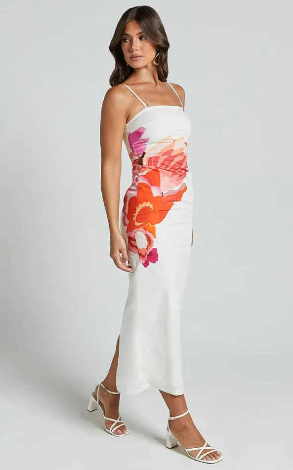 Showpo Kimber Midi Dress 8211 With Detachable Shoulder Straps Dress In Pink And Red Print Women Dresses