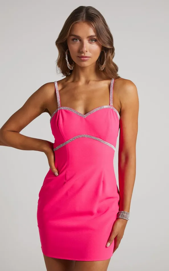 Showpo Kimmay Mini Dress 8211 Diamante Trim Sweetheart Dress In Hot Pink Women Dresses Showpo Kimmay Mini Dress 8211 Diamante Trim Sweetheart Dress In Hot Pink Women Dresses