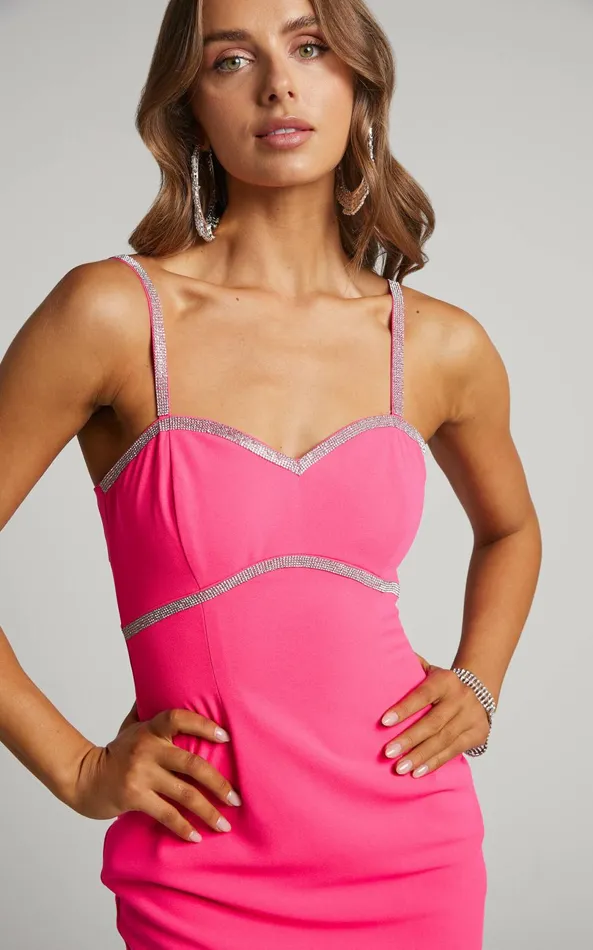 Showpo Kimmay Mini Dress 8211 Diamante Trim Sweetheart Dress In Hot Pink Women Dresses