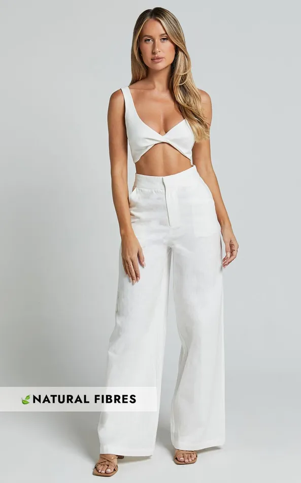 Showpo Kingston Two Piece Set 8211 Twist Front Twill And Wide Leg Pants Set In White Women Curve Clothes Showpo Kingston Two Piece Set 8211 Twist Front Twill And Wide Leg Pants Set In White Women Curve Clothes