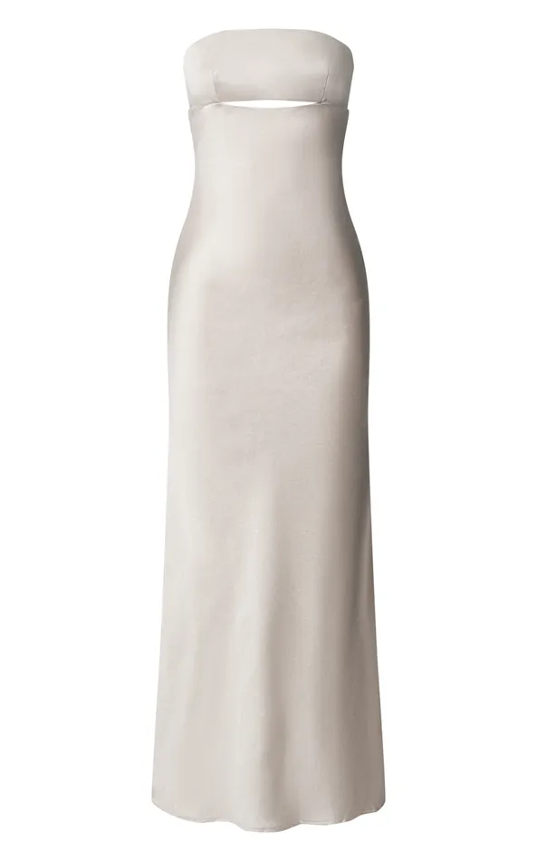 Showpo Kira Midi Dress 8211 Strapless Cut Out Satin Dress In Champagne Women Dresses