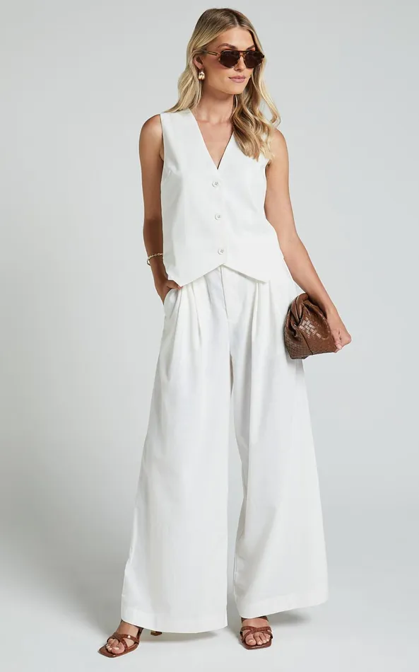 Showpo Kiraye Top 8211 Linen Look Button Through Vest In Off White Women Tops