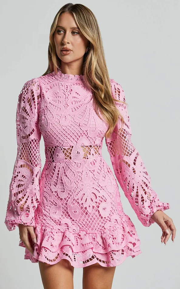 Showpo Kiss Me Now Mini Dress 8211 Long Puff Sleeve Dress In Pink Women Dresses