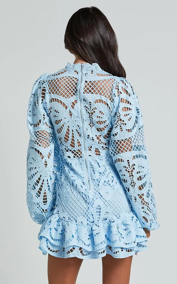 Showpo Kiss Me Now Mini Dress 8211 Long Puff Sleeve Dress In Soft Blue Women Curve Clothes