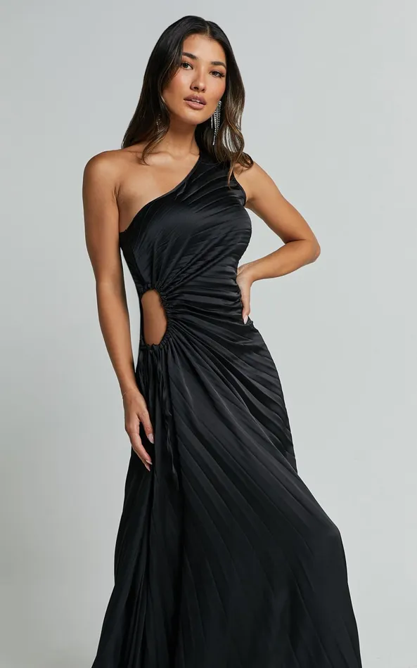 Showpo Kitsune Midi Dress 8211 One Shoulder Cut Out Dress In Black Women Dresses