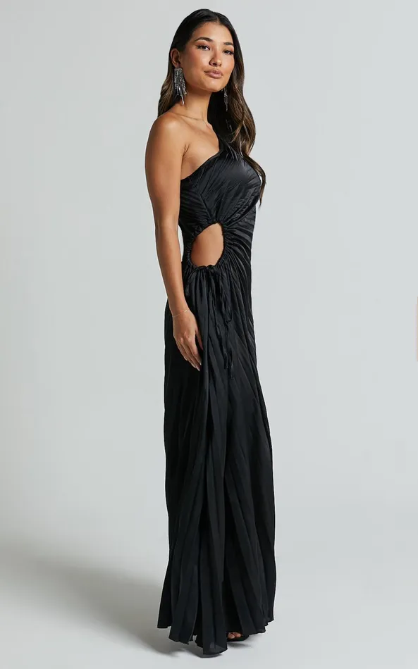 Showpo Kitsune Midi Dress 8211 One Shoulder Cut Out Dress In Black Women Dresses