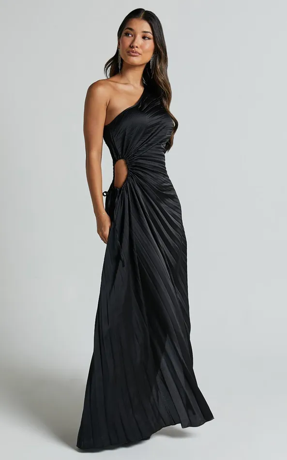 Showpo Kitsune Midi Dress 8211 One Shoulder Cut Out Dress In Black Women Dresses