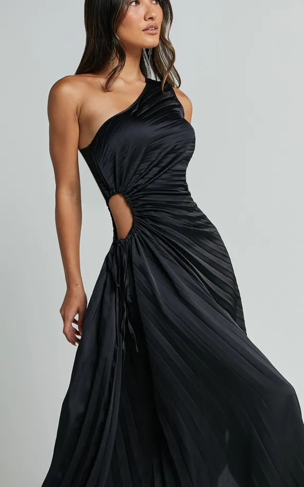 Showpo Kitsune Midi Dress 8211 One Shoulder Cut Out Dress In Black Women Dresses