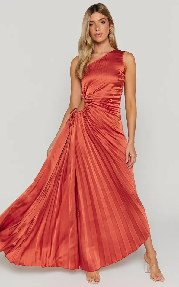 Showpo Kitsune Midi Dress 8211 One Shoulder Cut Out Dress In Copper Women Dresses