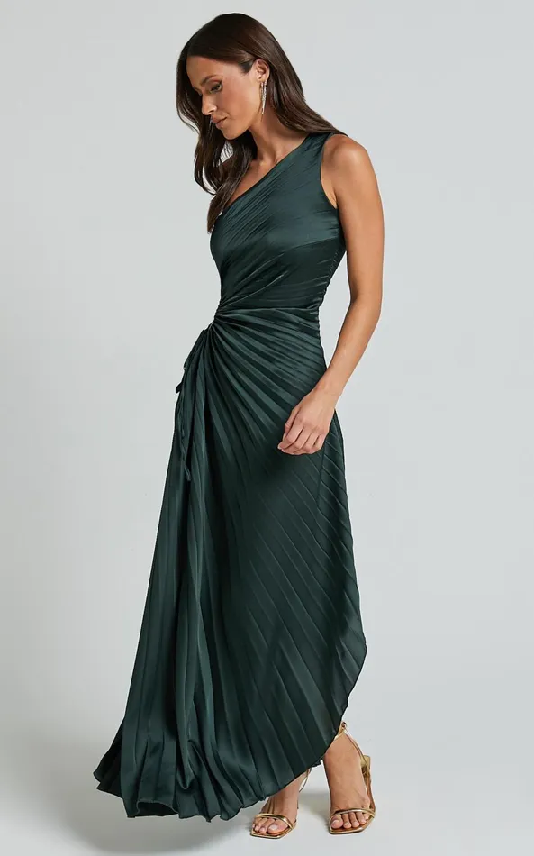 Showpo Kitsune Midi Dress 8211 One Shoulder Cut Out Dress In Emerald Green Women Dresses