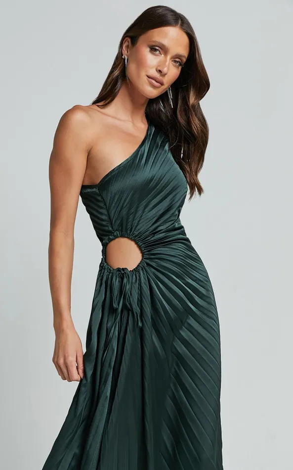 Showpo Kitsune Midi Dress 8211 One Shoulder Cut Out Dress In Emerald Green Women Dresses