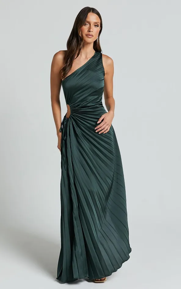 Showpo Kitsune Midi Dress 8211 One Shoulder Cut Out Dress In Emerald Green Women Dresses