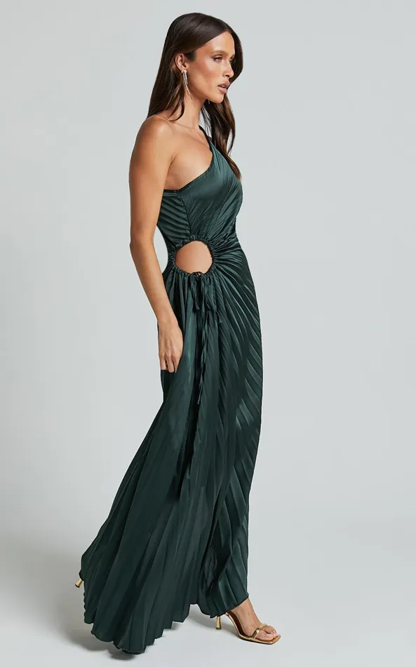 Showpo Kitsune Midi Dress 8211 One Shoulder Cut Out Dress In Emerald Green Women Dresses