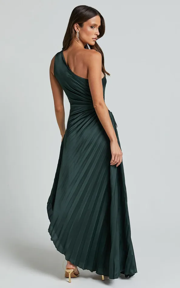 Showpo Kitsune Midi Dress 8211 One Shoulder Cut Out Dress In Emerald Green Women Dresses
